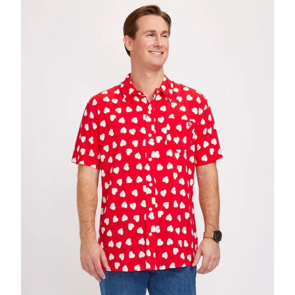 Tipsyelves Men’s Heartbeat Button Down Shirt Size Large